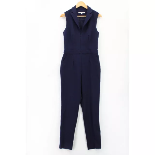 Trina Turk Jumpsuit Womens Navy Blue Emmalyn Sleeveless Zip Front Size 4