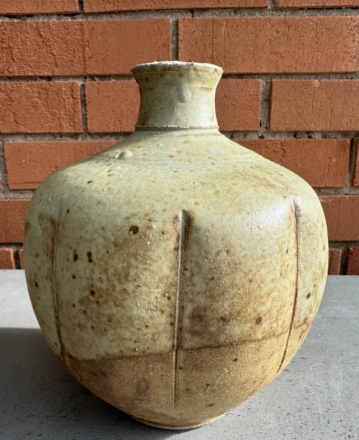 Vintage Earthtone Stoneware Hand-Crafted Studio Pottery Bulbous Vase Modern