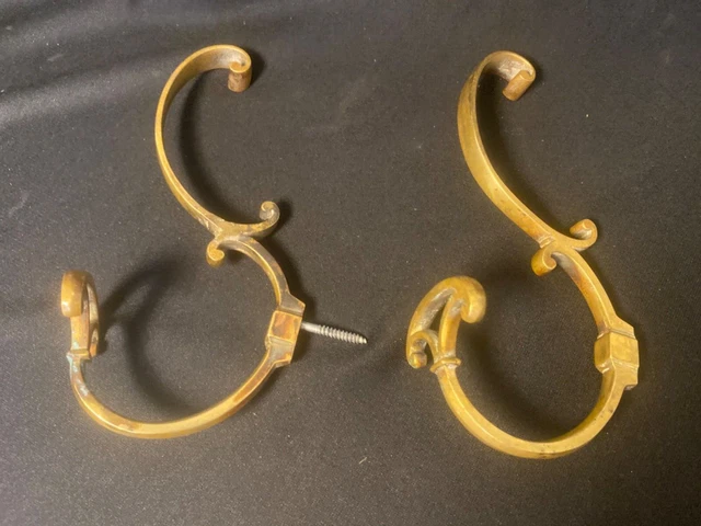 2 - Vintage Solid Brass Coat and Hat Hook Hangars