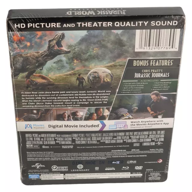 Jurassic World: Fallen Kingdom Blu-ray + DVD  SteelBook  Chris Pratt 2018 A 3