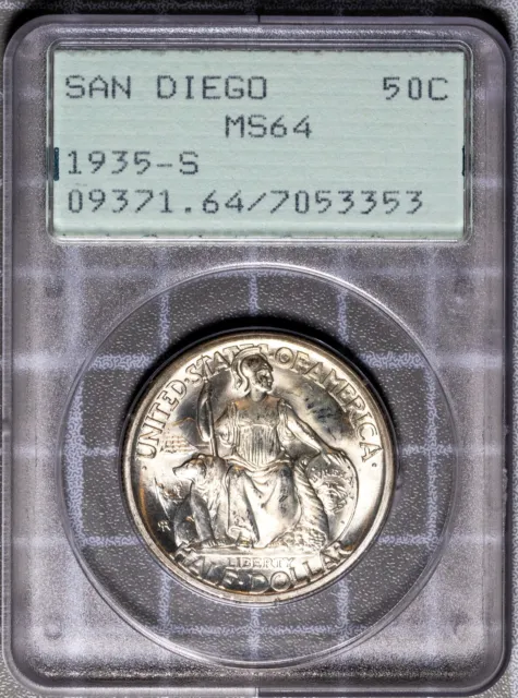 1935-S 50c Silver San Diego MS 64 New PCGS Rattler # 7053353 + Bonus