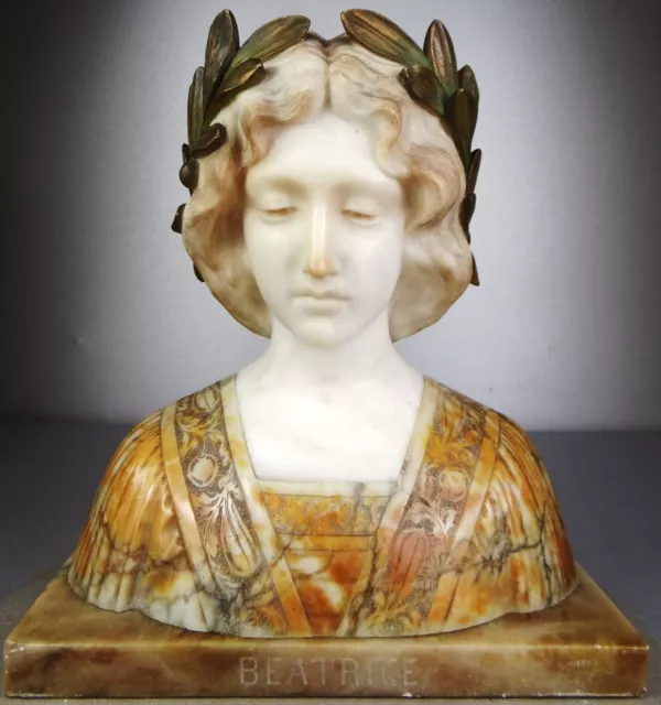 1880 XIXème  E. GUERRIERI STATUE SCULPTURE ART NOUVEAU MARBRE BUSTE FEMME ITALIE