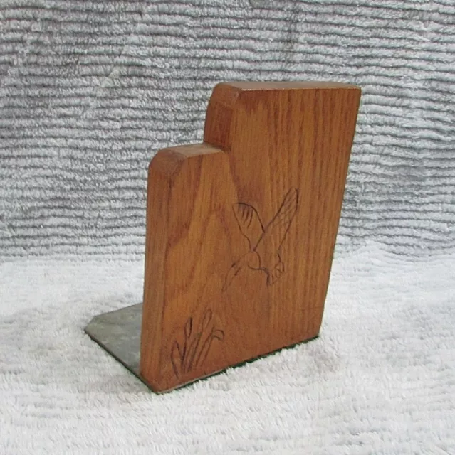 Etched Carved Duck Pussy Willows Vintage Handcrafted Wood Single Bookend FREE SH