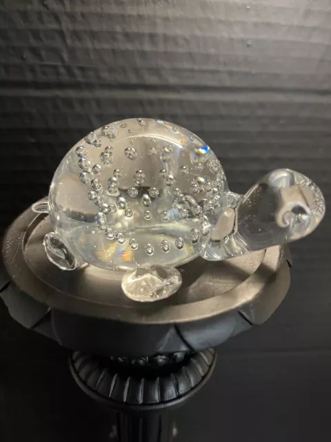 VINTAGE BUBBLE TURTLE GLASS PAPERWEIGHT ART FIGUINE 2” Tall