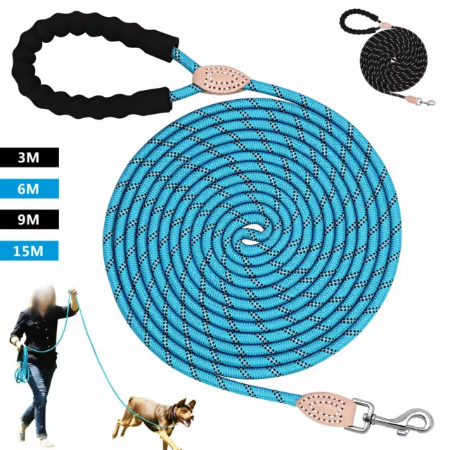 3/6/9/15m Long Dog Tracking Lead Nylon Training Obedience Rope Recall Lead Line