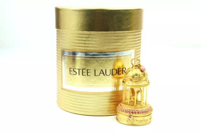 Estee Lauder Solid Perfume Compact 'Pleasures' Bird Cage 1998 W/ Box-FULL
