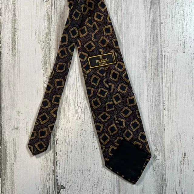 Fendi Cravette FF Men’s 100% Silk Neck Tie Purple Gold