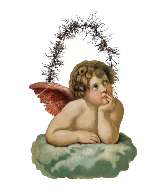 Antiguo Adornos de Árbol de Navidad, Ángel Oblea Con Oropel (#17139)