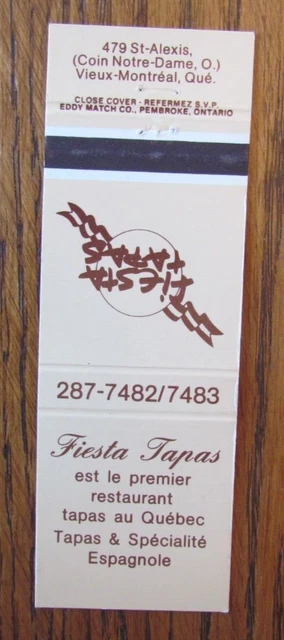 Spanish Restaurant Matchbook Cover: Fiesta Tapas Montreal, Quebec Matchcover -C8