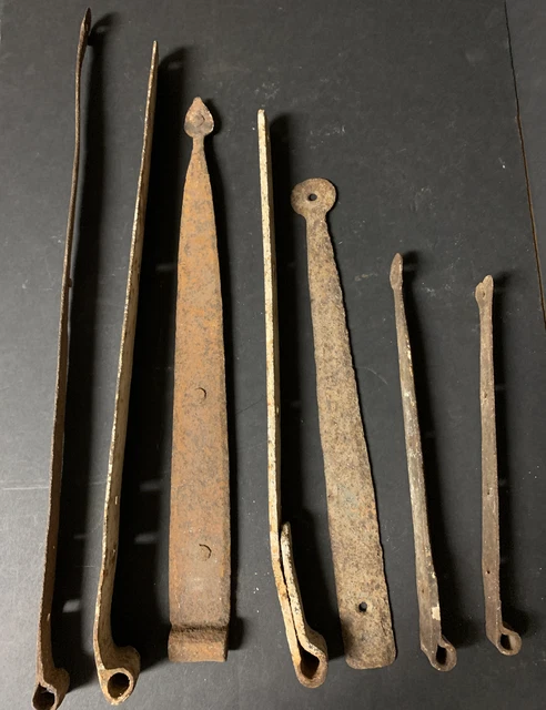 Antique Hand Forged Iron Barn Door Strap Hinges Lot of 7 from 24 1/4" to 11 3/4" 2