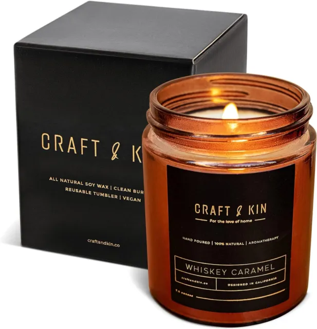 Craft and Kin Candle Whiskey Caramel, Scented Candles for Men | Men Candles for