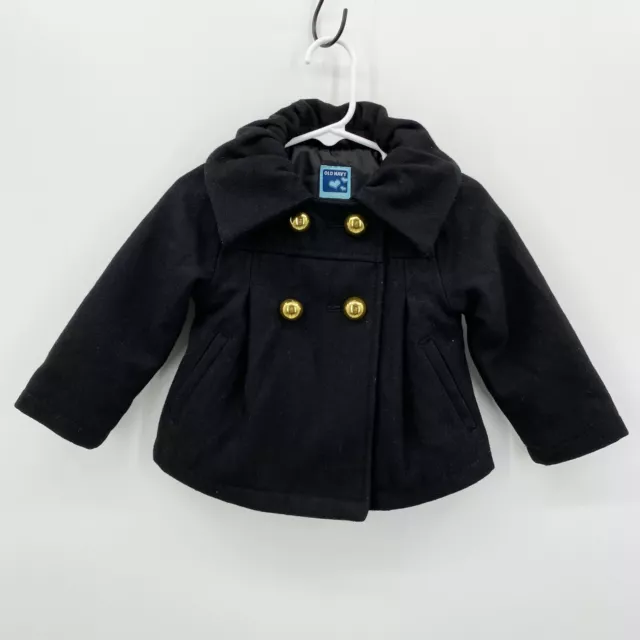 Old Navy Baby Girl's Size 18-24 Months Black Wool Blend Pea Coat Double Breasted