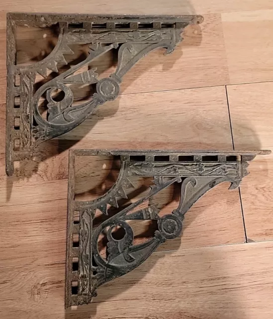 Pair Antique Cast Iron EASTLAKE Victorian SHELF BRACKETS