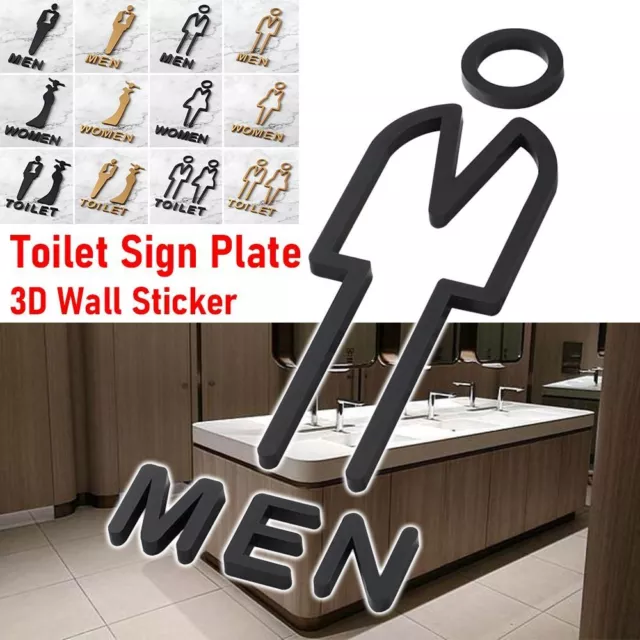 1Pcs Acrylic Toilet Sign Plate Black Gold Color 3D Wall Sticker