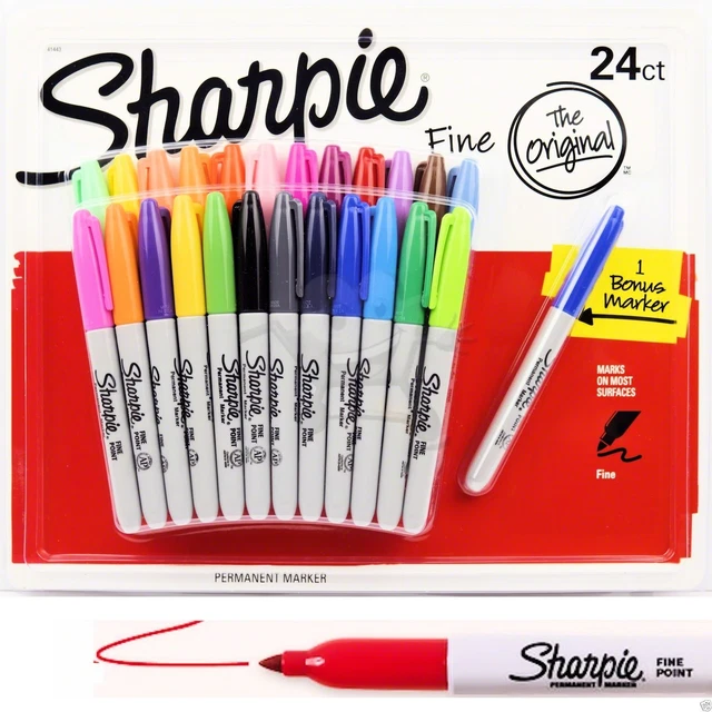 24 + 1 SHARPIE Markers Coloured Permanent Sharpies Marker Pen Bulk Fine Point