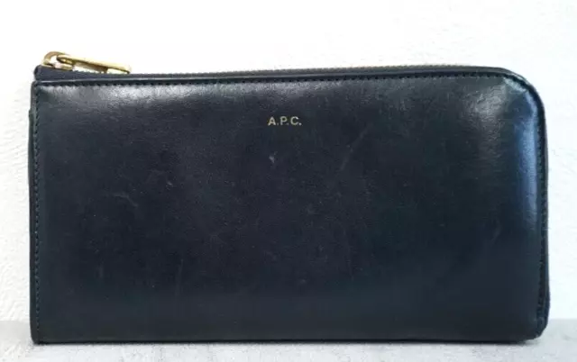 A.P.C. Wallet L-shaped zipper leather long wallet/long wallet navy Fashionable