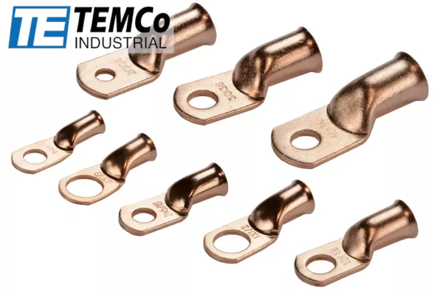 TEMCo Bare Copper Lug Ring Terminals Battery Wire Welding Cable AWG