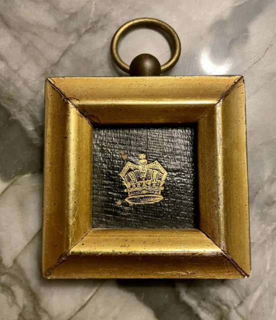 Antique Book Leather Binding Crest Framed Art 18th Century Gilt Crown