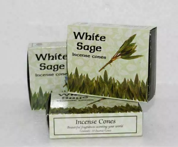 WHITE SAGE 30 Incense Cones Kamini  Natural Insence with Burner 3 Boxes