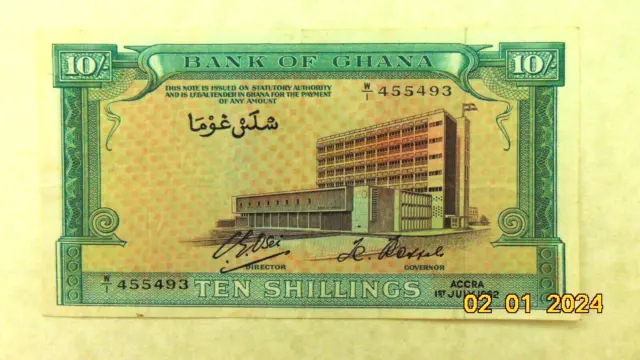 24.02#13: GHANA 10 Shillings 1962 P-1c Circulated