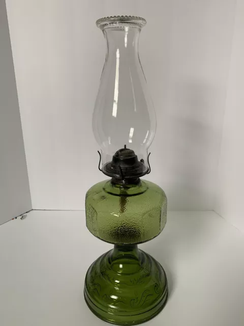 Vintage Green Eagle Glass Kerosene Oil Hurricane Lamp W Shade & Wick  USA