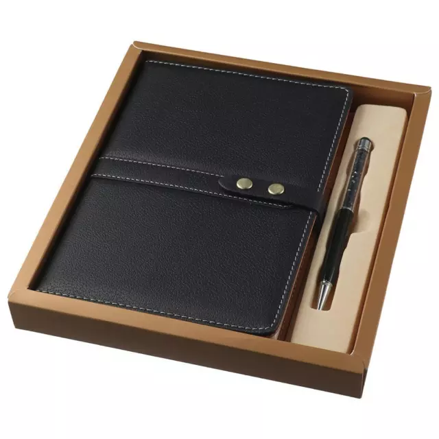 Black/Brown Notepad Set Gift Box PU Business Notebook with Pen Stylish