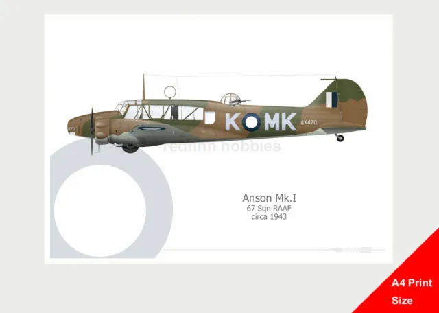 Warhead Illustrated Anson Mk.I 67 Sqn RAAF MK-K A4 Aircraft Print