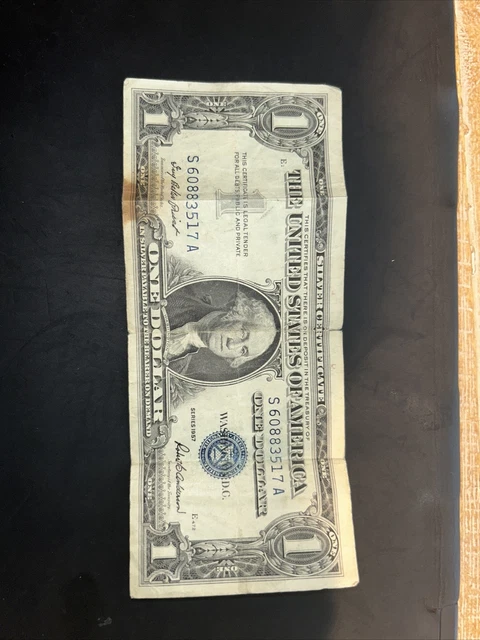 ✔ One 1957 Blue Seal $1 Dollar Silver Certificate, VG/VF, Old US One Dollar Bill