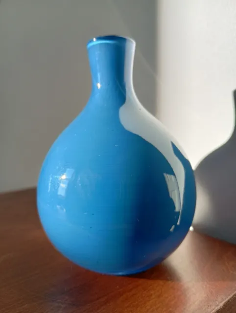 Small Blue Vintage Style Cased Glass Vase Hand Blown