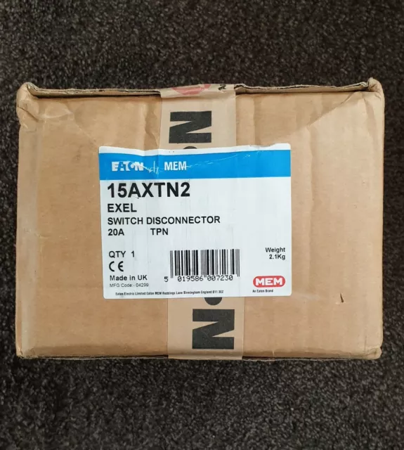 Eaton/Mem 15Axtn2 20A Tpn Switch Disconnector * Box Tatty But Unused Condition *