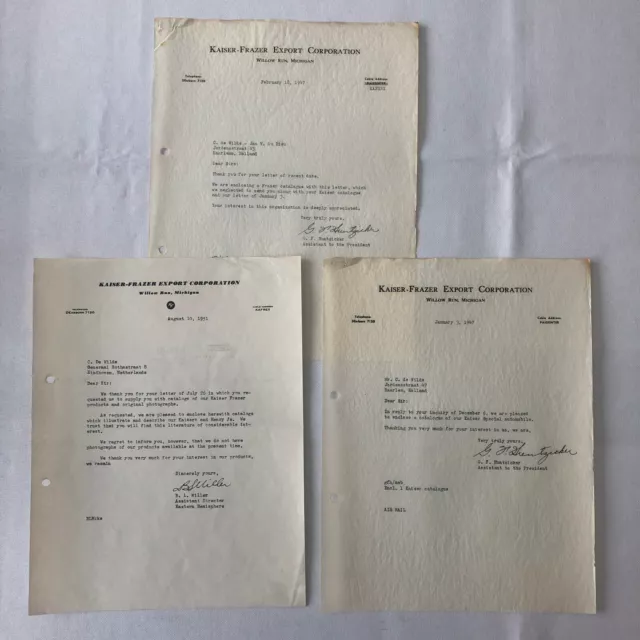 1947 - 1951 Kaiser Frazer Export Corporation Letter Letterhead Lot of 3