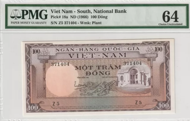 Vietnam 1966 100 Dong PMG Certified Banknote Choice UNC 64 Pick 18a