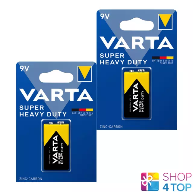 2 VARTA Super Heavy Duty Zinc-Carbon 9V de Piles E-Block 2022 6F22 Exp 2024 Neuf