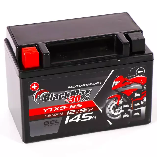 BlackMax YTX9-BS Motorrad GEL Batterie 12V 9Ah CTX9-BS 50812 GTX9-BS ETX9-BS 8Ah 3