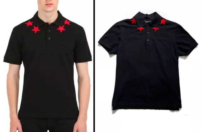 Givenchy AW 2012 Red Stars Polo Shirt Black Cotton  Size S Iconic Rare