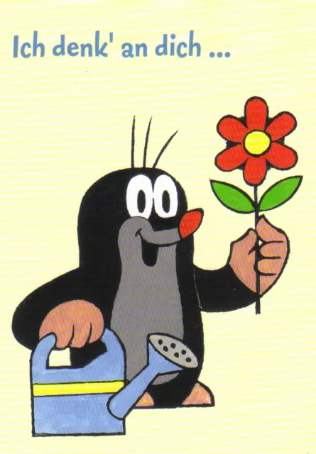 Ansichtskarte: Der kleine Maulwurf mit Gießkanne und Blume - The little mole