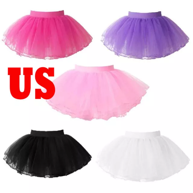 US Kids Girls Tutu Skirts 4 Layer Tulle Skirts Ballet Dance Skirt Dress Costumes