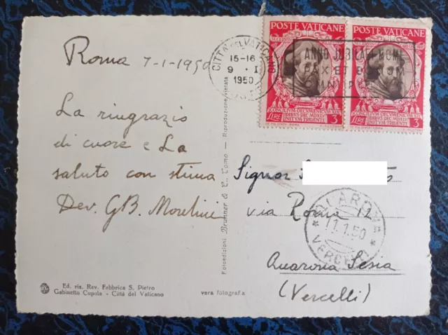 Cartolina Roma S. Pietro con autografo Giovanni Battista Montini Papa Paolo VI