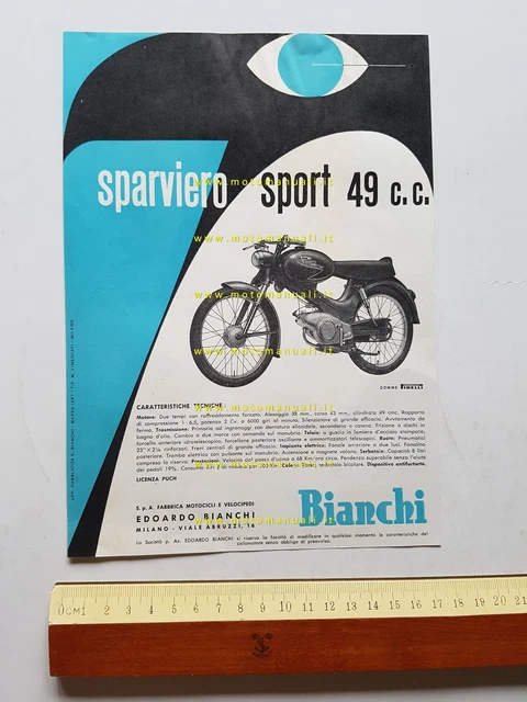 Bianchi 50 Sparviero Sport motore Puch 1957 depliant ITALIANO originale