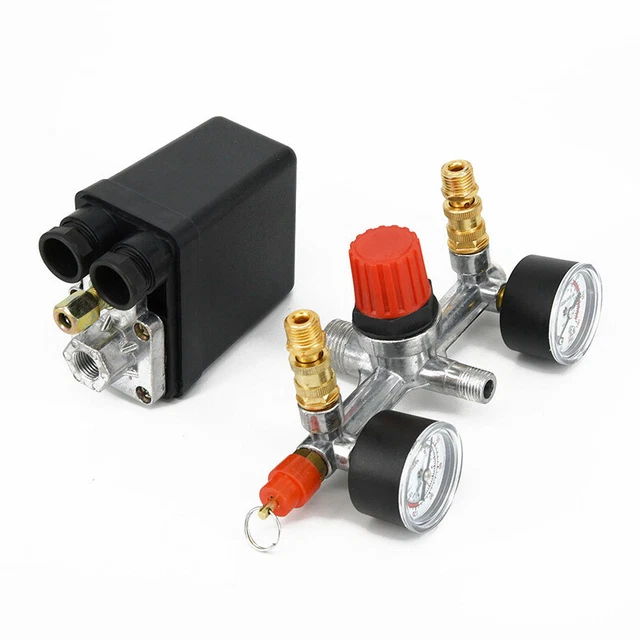 AIR COMPRESSOR PRESSURE Control Switch Valve Manifold Regulator Gauge