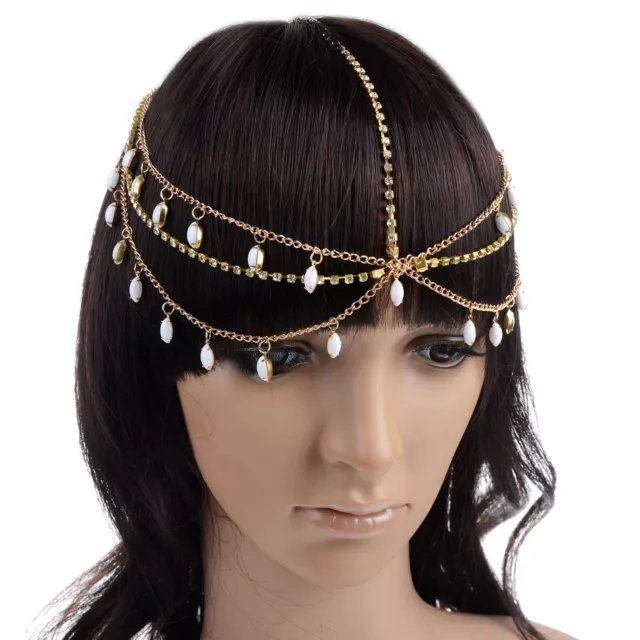 GRECIAN BOHO GOLD LEAF DIAMANTE CHAIN HEADBAND HAIR FESTIVAL HEADDRESS Hairdress