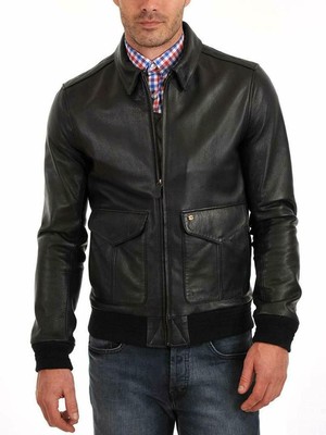 Trend Homme Véritable Agneau Veste Cuir Moto Fermeture Éclair Célébrité Jacket-LTMJ202 