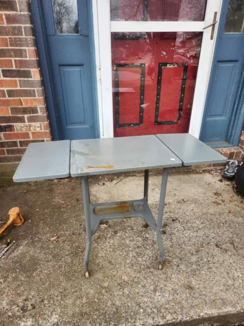 Vtg Rolling Metal Typewriter Cart Gray Desk Metal Side Table Drop