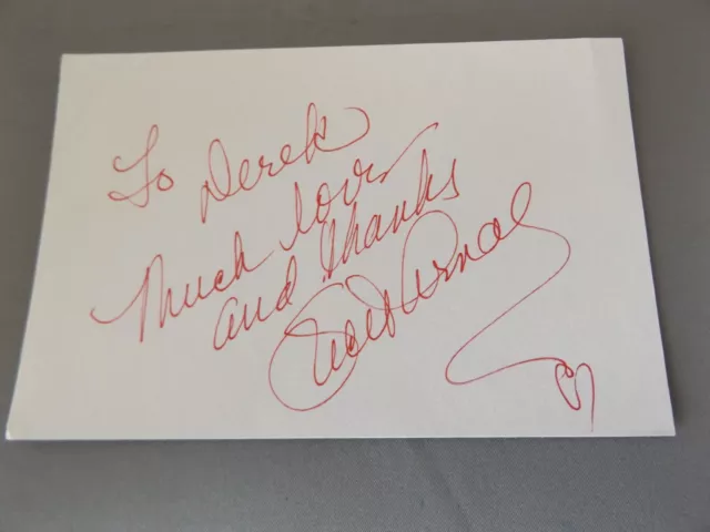 6" x 4" WHITE CARD HAND SIGNED BY LUCIE ARNAZ - SINGER & ACTRESS