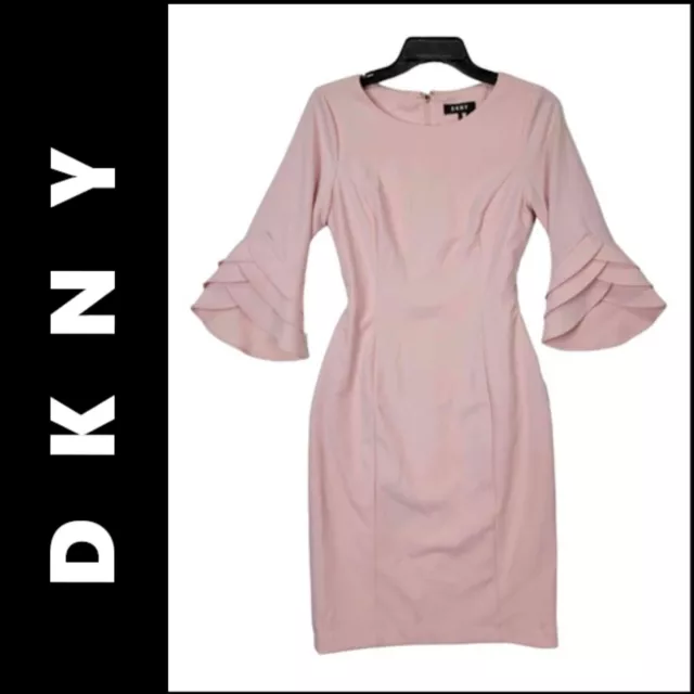 DKNY Pink Dress Size 2 Women Long Sleeve Sheath Formal Cocktail