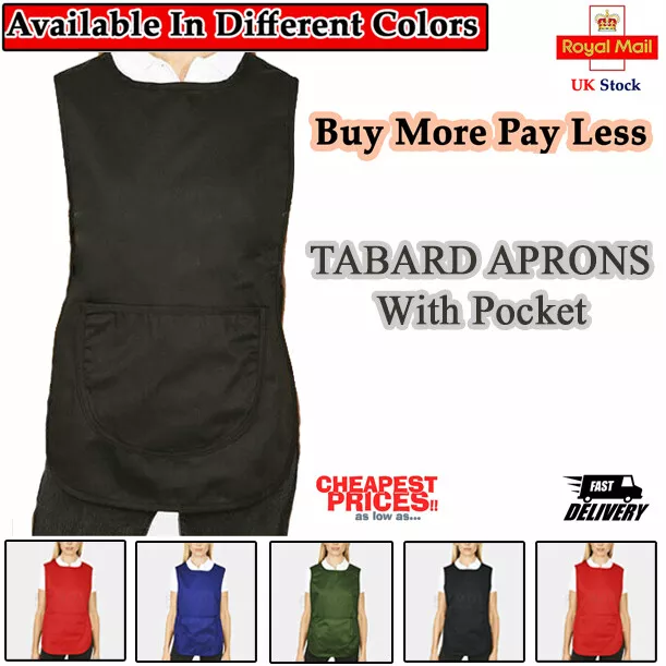 Unisex Tabard Pocket Apron Kitchen Catering Cleaning Dish Bar Chef Bib Apron Uk