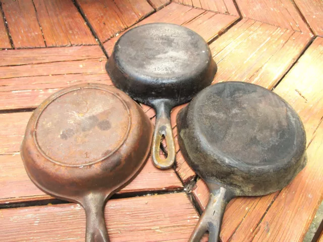Vintage cast iron skillet #3 lot Wagner ware 10530 3notch smoke ring unknown