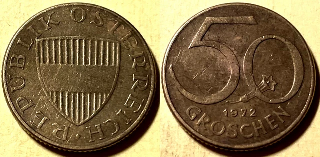 Austria 1972 50 Groschen KM-2885 Aluminum-bronze aVF #8 US Seller