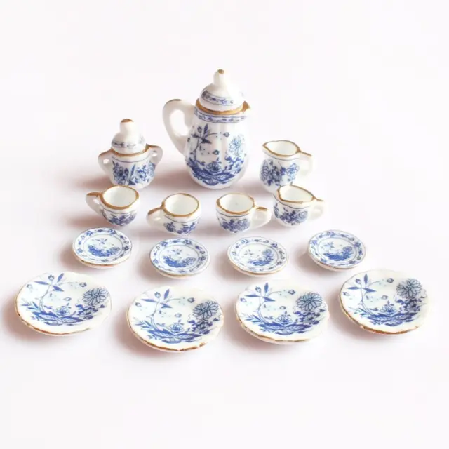 15 Peices Puppenhaus Miniatur Essgeschirr Porzellan Tee-Set