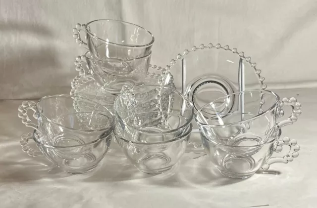 8 Imperial Crystal Candlewick Tea Cups And Saucers